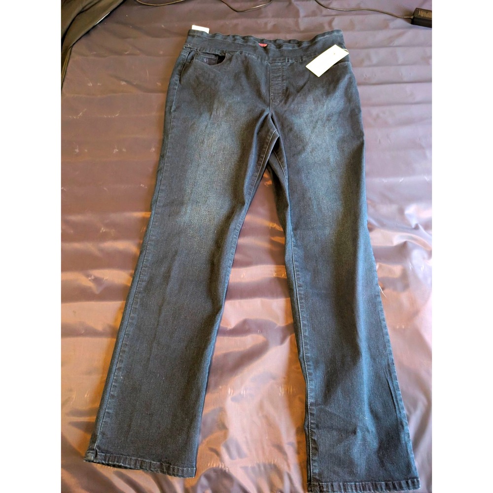 Gloria Vanderbilt Amanda Pull On Slimming Straight Jeans Dark Wash Women 16 NWT
